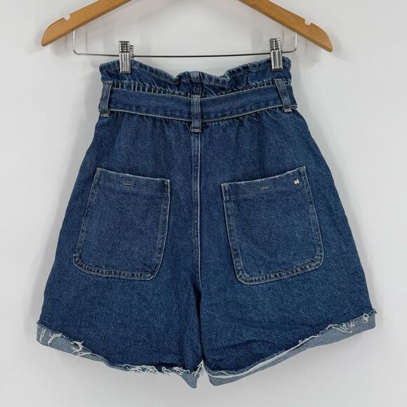 Zara High Waisted Paperbag Denim Shorts With Tie Belt | Size 2 - Picture 2 of 5
